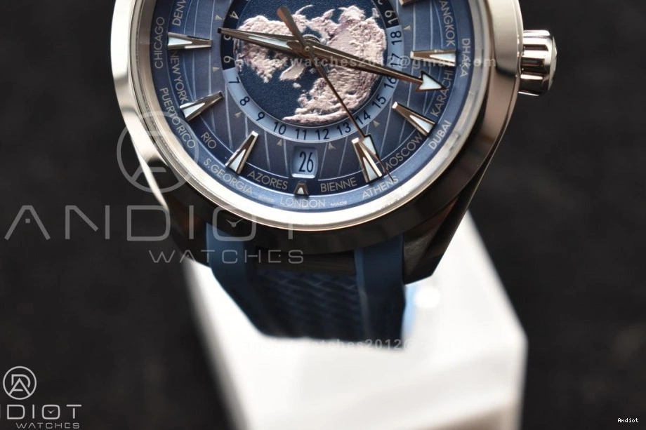 on Dial 43mm A8938 Edition 1:1 Rubber Worldtimer Aqua Terra Blue Best Summer Strap Blue GMT VSF Clone Super 1111